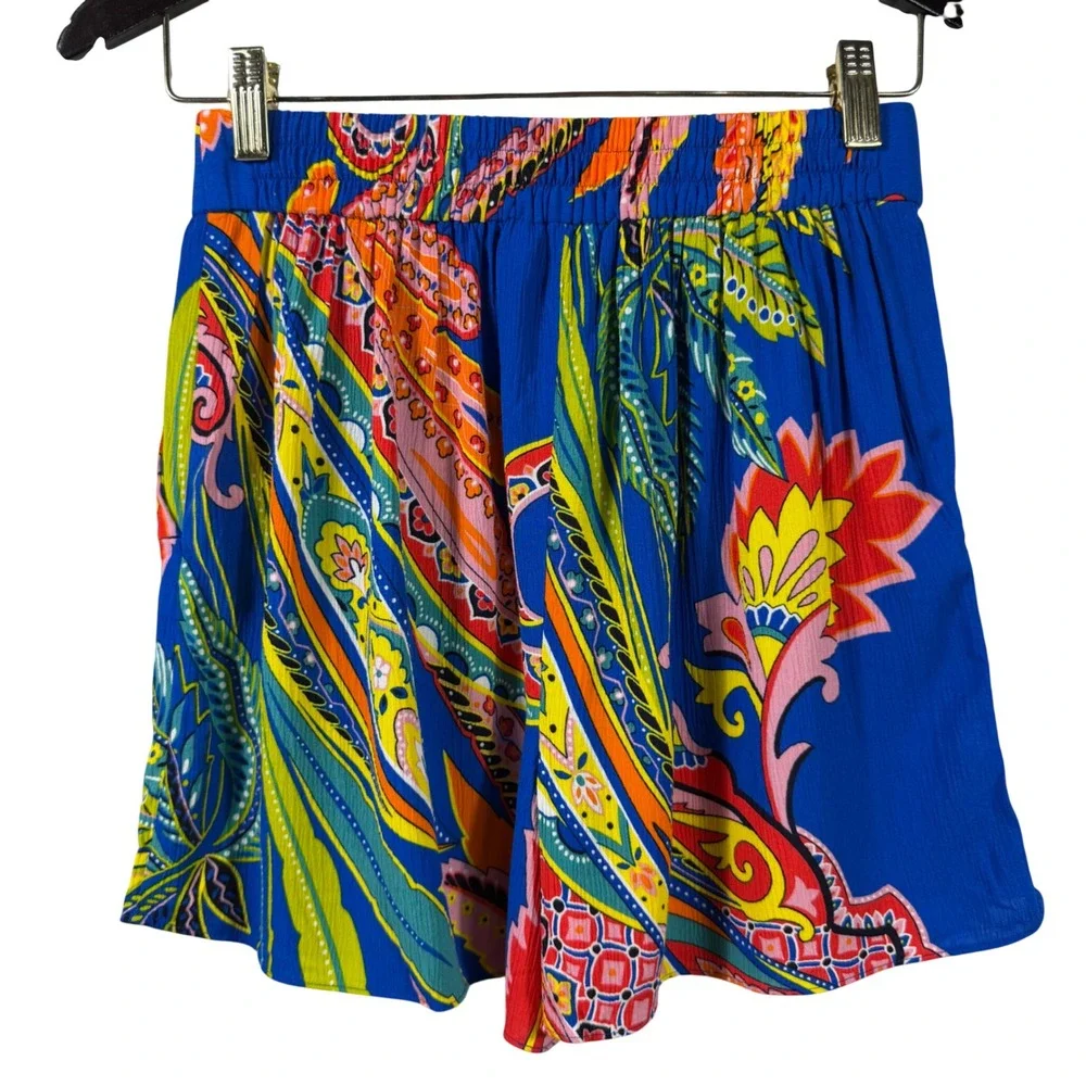 Boden Blue Tropical Paisley Pull-On Shorts US 2‎ ECOVERO™ Viscose Boho Resort